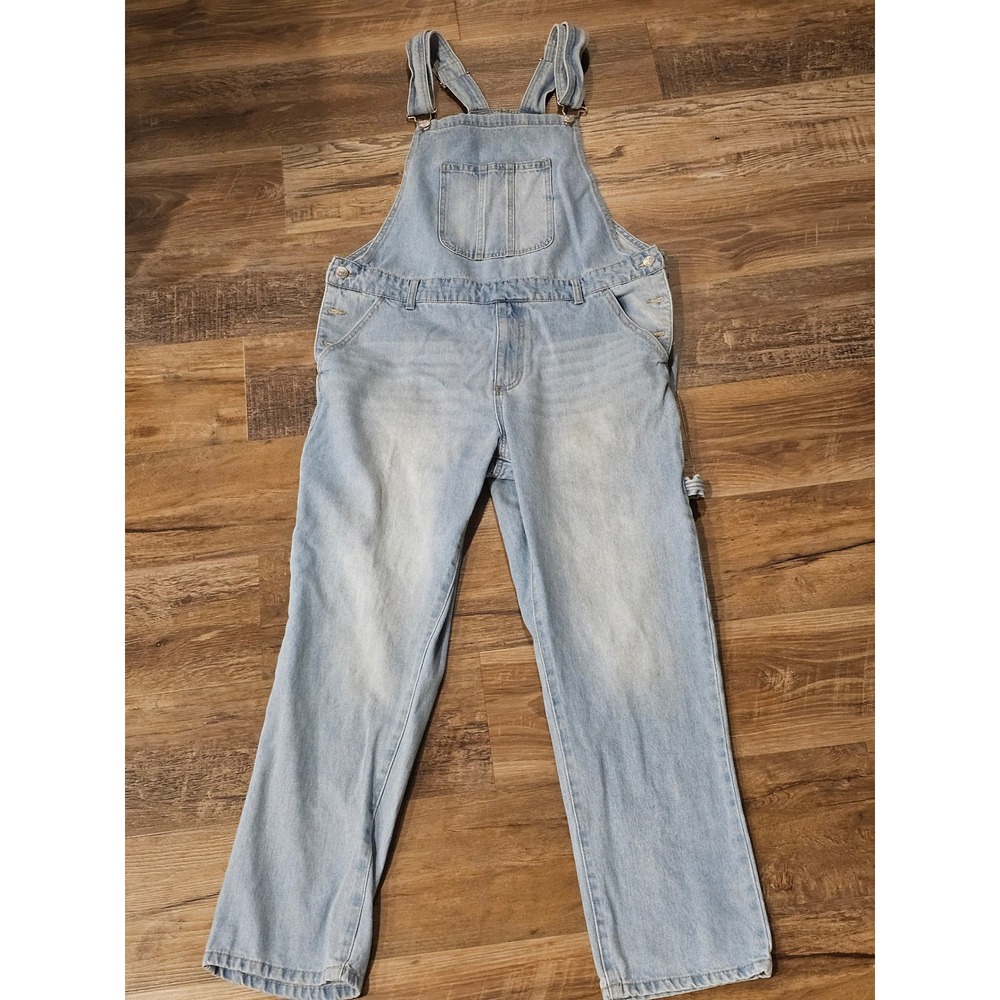 Forever 21 Men Light Wash Denim Overalls Carpenter Bib Blue Jeans XL